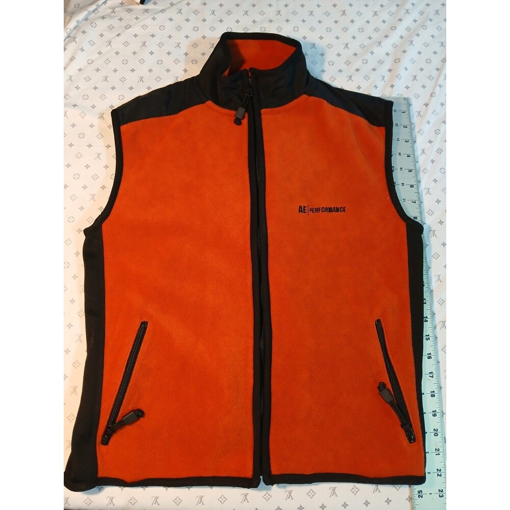Vintage Y2K American Eagle Performance Vest Mens XS Orange Black Tech Zip Front